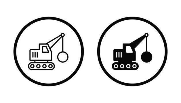 Demolition wrecking ball icon set in outline and solid silhouette styles for construction and destruction symbols