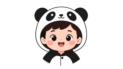 Cute child wearing panda hoodie cartoon portrait illustration © icon_art