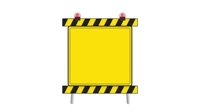Blank yellow road construction sign with warning lights hazard traffic safety