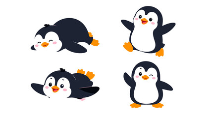 Cute cartoon penguin set in playful poses on white background © icon_art