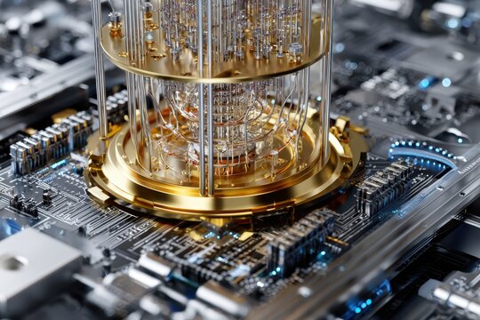 Quantum computer core showcases intricate design and advanced technology in close-up view