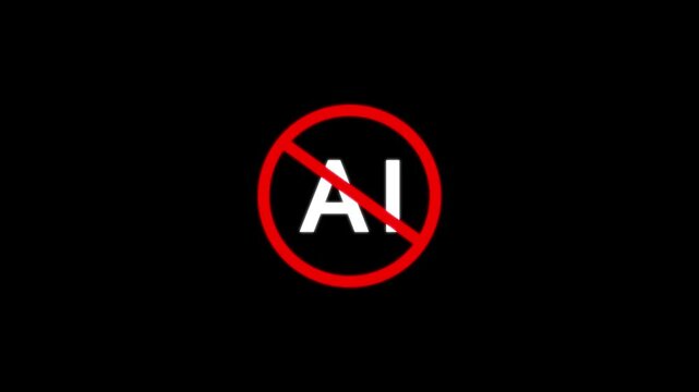 Anti-AI symbol with a bold design, perfect for content about protests against on a transparent background. motion graphic of ai automotion concept.
