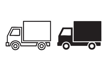 Fototapeta premium Logistics Delivery Vehicle Icons Featuring Outline and Solid Truck Symbols