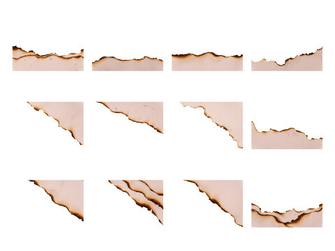 Burnt Vintage Paper Borders and Corners Set Isolated