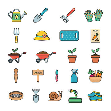 Gardening Tools and Supplies Flat Design Icons
