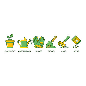 Gardening Tools and Supplies Icons Set