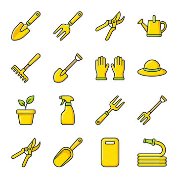 Gardening Tools and Supplies Icon Set