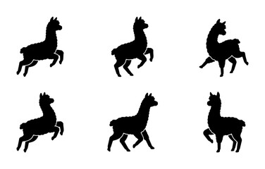 Obraz premium Llama Silhouette Set, Six Dynamic Poses Vector Collection, Black Animal Iconography for Graphic Design