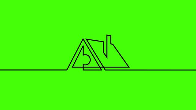 Continuous One Line and Dashed Line Abstract Letter A Triangle Real Estate House Logo Drawing Animation Isolated on Yellow, Green Screen Chroma Key, Black, and White Backgrounds