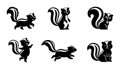 Obraz premium Charming Skunk Vector Icons, Cute Animal Illustrations, Black and White Wildlife Graphics, Playful Mammal Poses for Design Projects