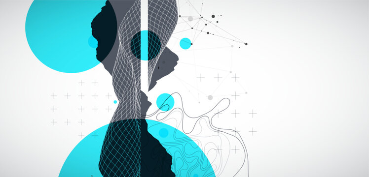 Abstract digital landscape with wireframe terrain, geometric circles, and plexus art. Vector