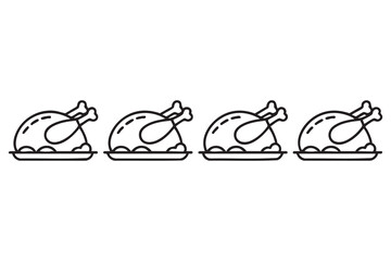 Fototapeta premium Holiday Roast Turkey Line Icon Set with Serving Platter for Festive Food Graphics
