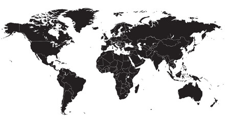 World map silhouette against a white background detailed continental outlines © MDRASEL