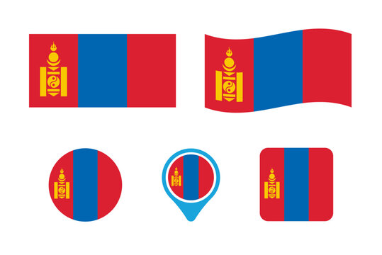 The Mongolia national flag. The Mongolia national flag in vector format with a 1:2 aspect ratio rectangle, waveform, round, rounded pin and square shapes.