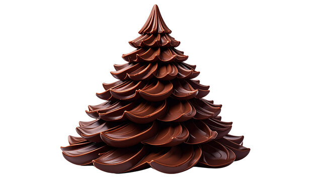 3d Christmas pine tree made of chocolate layers, isolated on transparent background, PNG