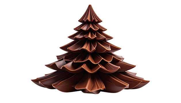 3d Christmas pine tree made of chocolate layers, isolated on transparent background.