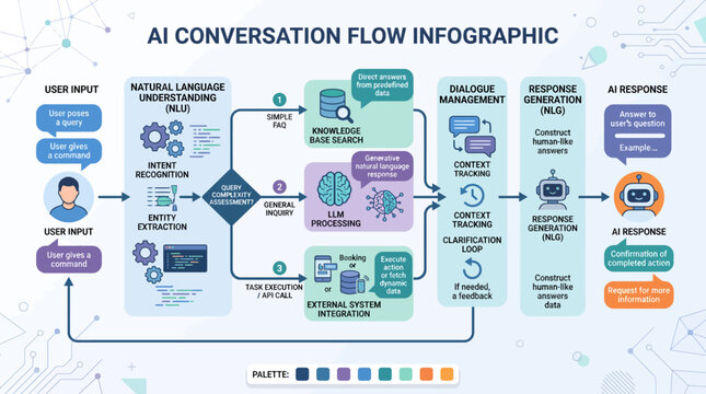 Ai conversation flow infographic showing natural language processing