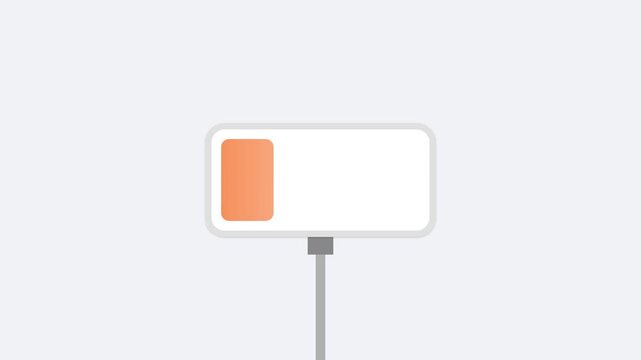Flat design battery charging with cable animation