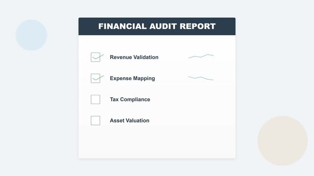 Financial audit report card with animated line graph
