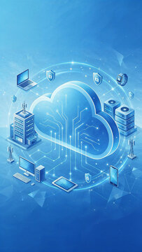 Blue Cloud Computing Network Infrastructure 3D Illustration