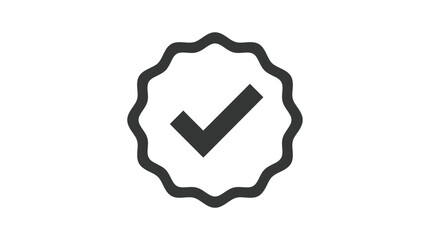 Check mark within a scalloped circle flat black silhouette on white © munna