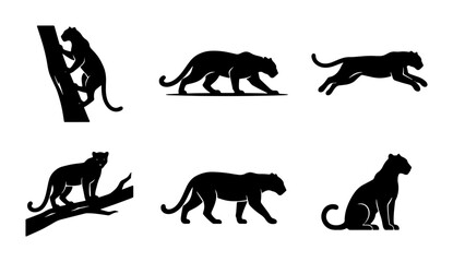Black Panther Silhouette Vector Icons Set, Wild Cat Poses Collection, Elegant Feline Graphics for Wildlife and Nature Designs © Shakil