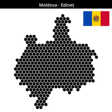 Map of Moldova region Edineț in medium hexagonal dots