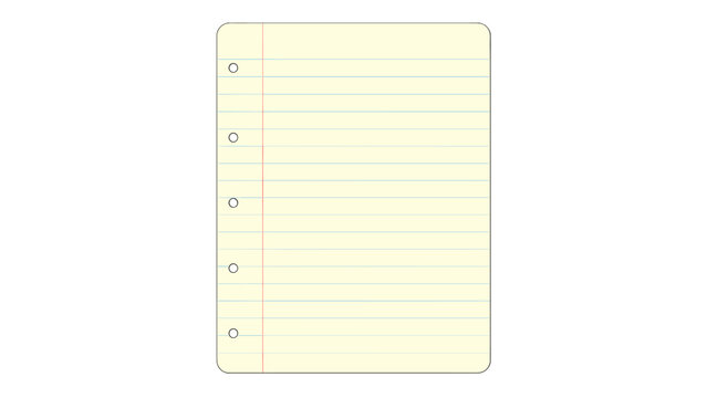 Blank lined notebook paper page template with binder holes