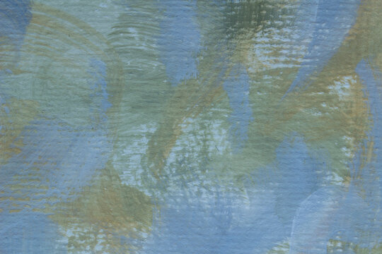 Sophisticated abstract composition combining soft blue, natural green and subtle metallic gold with expressive layered brushwork. A versatile premium backdrop for branding, interiors, fashion and mode