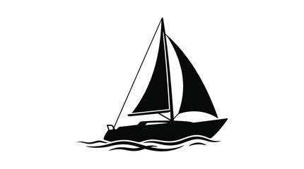Sailing Boat Silhouette On White Background Minimalist Nautical Design © munna