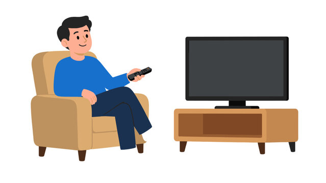 Man sitting in armchair watching television at home vector illustration
