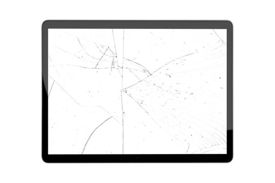 tablet on a transparent background in PNG format with a broken glass effect
