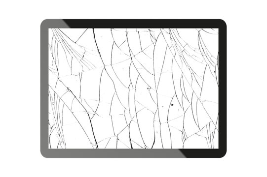 tablet on a transparent background in PNG format with a broken glass effect