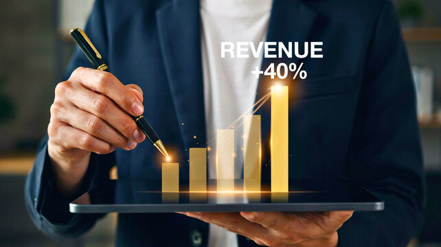 Business Professional Analyzing Financial Growth Performance and Revenue Increase Using Digital Tablet Technology