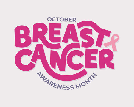 October Breast Cancer Awareness Month typography banner design with pink ribbon vector illustration. Women health care campaign poster template for hope, support and survival.
