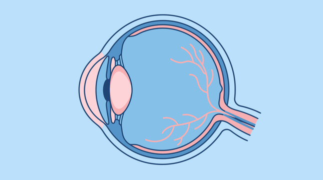 Cross-section diagram of the human eye showing internal anatomical structures like retina and lens