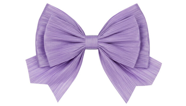 Purple ribbon bow, elegant satin gift bow tie. Decorative fabric bow for packaging, holiday presents, party decor