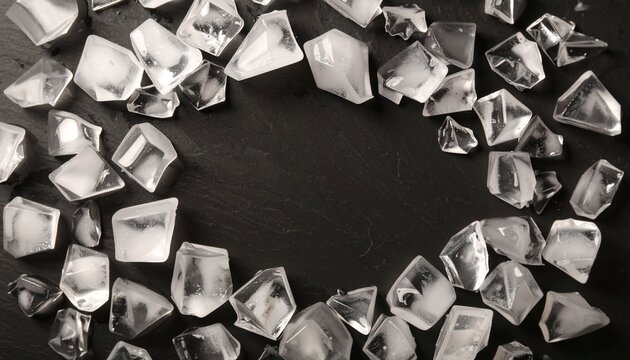 ice cubes forming a frame on a dark slate background
