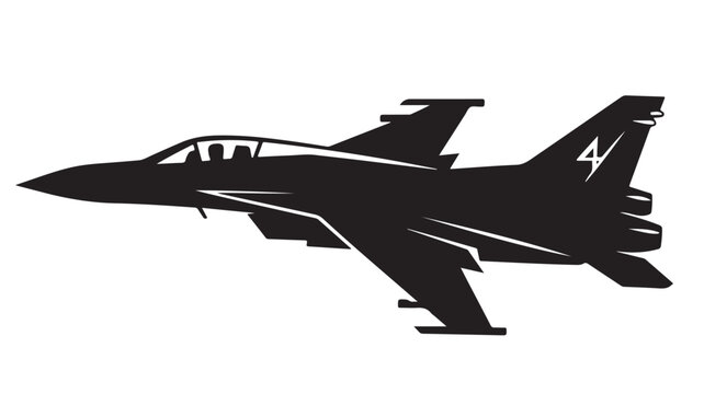Military fighter jet silhouette vector, modern supersonic aircraft icon, black air force interceptor plane graphic for aviation logos and decals