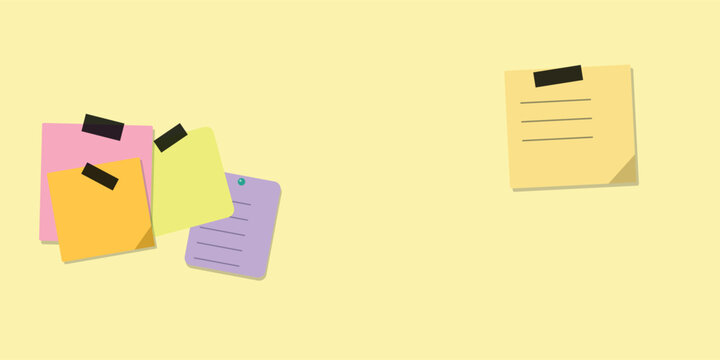 Various colored sticky notes adhered with black tape against a plain yellow background in a vector silhouette style