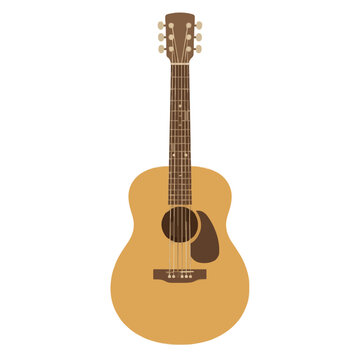 Hand-traced acoustic wooden guitar vector icon illustration with detailed body, soundhole, fretboard, tuning pegs, and strings in warm brown tones