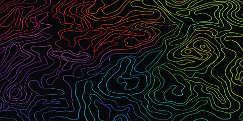 Abstract rainbow topography pattern on dark surface with topography abstract background colorful gradient visualization geography cartography geometric spectrum technology illustration © MOHAMAD