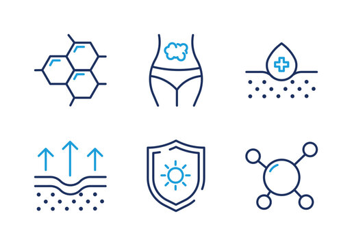 Molecule and Skin Protection thin line icon set. Minimal web icons