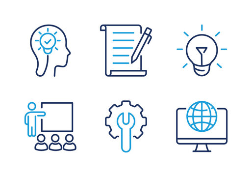 Idea, Business, and Management thin line icon set. Minimal web icons