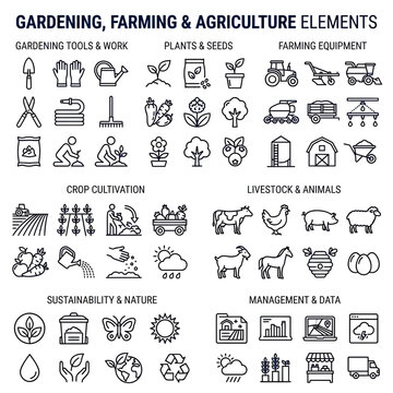 Gardening, Farming, Agriculture Icons Set