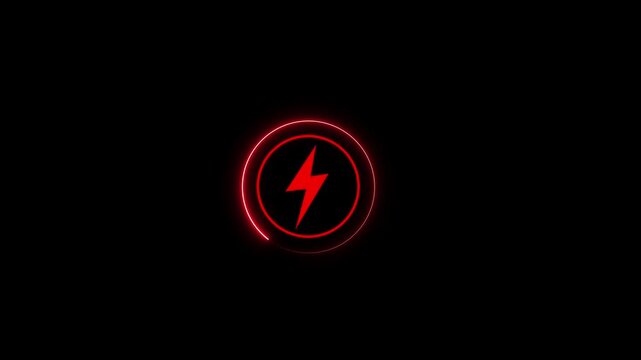 Neon glowing battery charging icon animation with neon circle. Neon power button icon color glowing colorful animation in black background, 4k vieo.