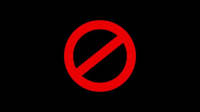 4K Background Stop sign red icon. warning or no entry forbidden circle and line symbol. Attention sign with digital glitch effect. 4k video.