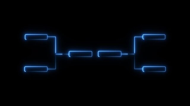 glowing neon or outline championship single elimination tournament bracket or tree diagram isolated on neon . Fields for 8 players or teams, 4 from each side. It is suitable for all kinds of sports