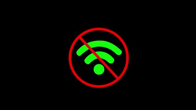 No internet connection icon animation isolated on dark blue background.No internet connection icon. Network offline concept. Wifi signal problem symbol.