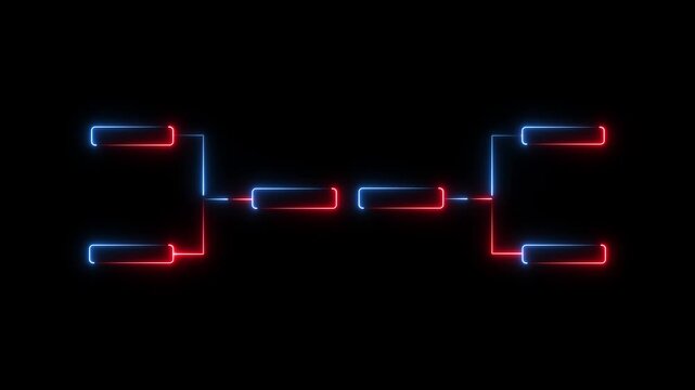 glowing neon or outline championship single elimination tournament bracket or tree diagram isolated on neon . Fields for 8 players or teams, 4 from each side. It is suitable for all kinds of sports